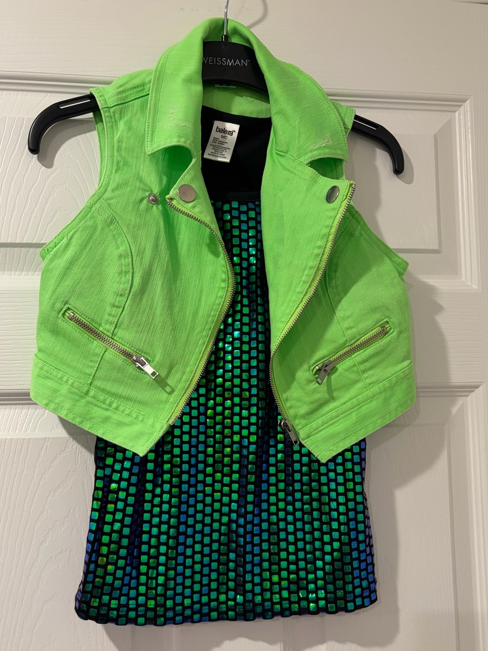 balera Neon Green Girls' Sleeveless Denim Vest with Foil Tank